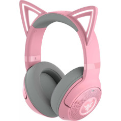 Razer Kraken Kitty V2 BT bezvadu Bluetooth RGB spēļu austiņas ar gaismojošām kaķu ausīm (Bluetooth 5.2 ar spēļu režīmu, TriForce 40 mm draiveris) Quartz