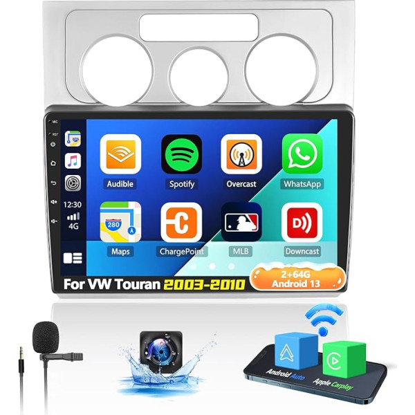 OiLiehu 2G + 64G Android 13 Double DIN radio VW Touran 2003-2010 Carplay Android auto radio ar ekrānu 10,1 collu autoradio atbalsts EQ/Bluetooth/SWC/FM RDS/WiFi/GPS/Rear View kamera