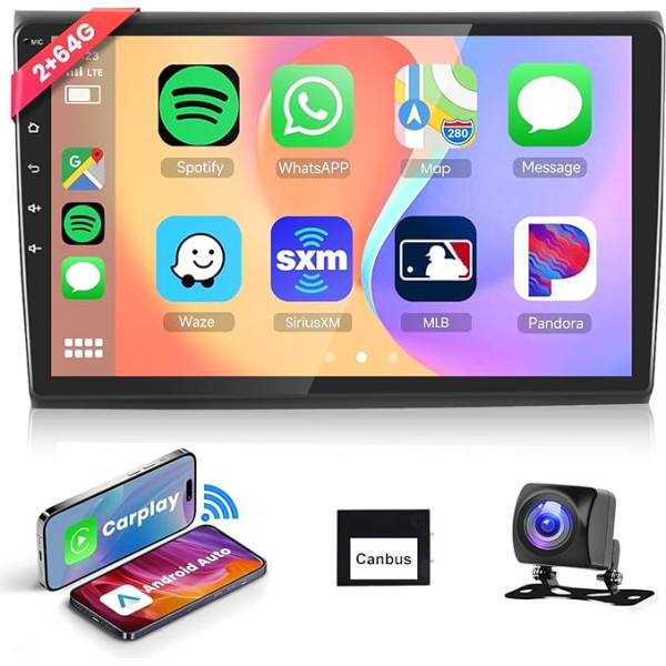 Podofo Carplay auto radio Fiat Bravo 2008-2013, 9 collu skārienjūtīgais ekrāns, auto radio 2G + 64G ar bezvadu Carplay Android Car, Bluetooth/GPS/WiFi/FM/RDS/SWC/HiFi/USB+atgriešanas kamera