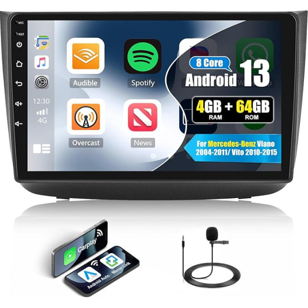 4G + 64G CAMECHO Android 13 auto radio priekš Mercedes-Benz Viano 2004-2011 / Vito 2010-2015 ar Carplay Android Car, 8 kodolu, 10 collu ekrāns ar RDS MirrorLink 32EQ DSP Bluetooth un USB