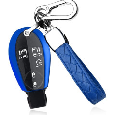 HIBEYO Smartkey Auto atslēgu futrālis piemērots Chrysler atslēgu futrālim Silikona aizsardzība Dodge Journey Ram Jeep Commander Cherokee tālvadības pults atslēgu gredzena aizsardzības soma atslēgu futrālim Blue