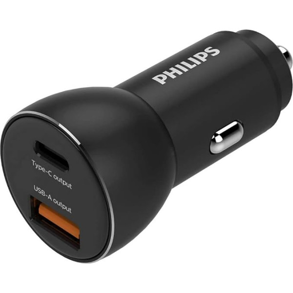 PHILIPS - Automašīnas lādētājs DLP2521/00 - USB-A un USB-C izeja - Cigarešu aizdedzinātāja lādētājs - iPhone lādētājs - 36 W ātrā uzlāde - melns