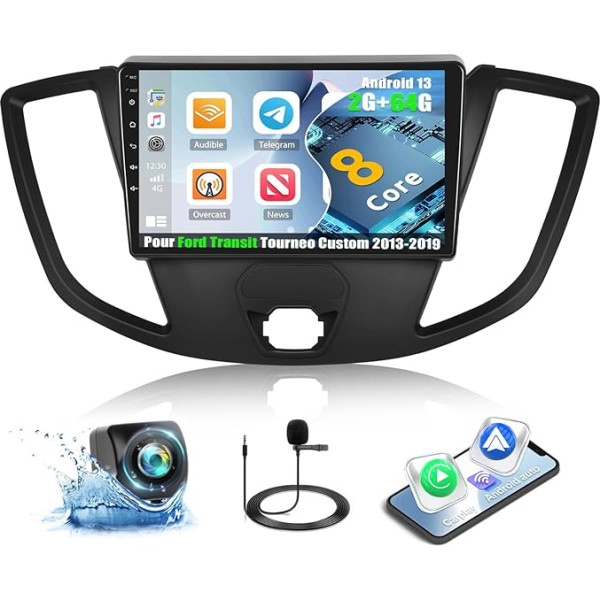 2G + 64G 8Core CAMECHO Android 13 auto radio Ford Transit Tourneo Custom 2013-2019 ar navigācijas sistēmu Carplay Android Car, 9 collu ekrāns, auto radio ar Bluetooth RDS DSP Mirror Link + atpakaļgaitas kamera