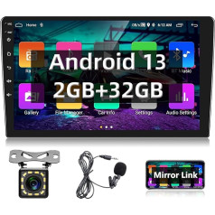 Podofo Double DIN auto radio ar GPS navigāciju, Bluetooth, 24 tēmu darbvirsmas, 9 collu Android ekrāns Auto stereo radio 2 DIN ar WiFi, FM/RDS, Mirror Link, Dual USB, atpakaļskata kamera (2+32G)