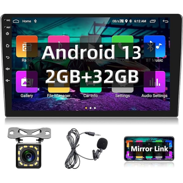 Podofo Double DIN auto radio ar GPS navigāciju, Bluetooth, 24 tēmu darbvirsmas, 9 collu Android ekrāns Auto stereo radio 2 DIN ar WiFi, FM/RDS, Mirror Link, Dual USB, atpakaļskata kamera (2+32G)