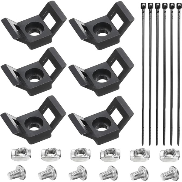 sourcing map Cable Tie Base 5mm Hole Dia Y formas kronšteins stieples turētājs 20 sērijas alumīnija ar fiksētiem blokiem neilona kaklasaites skrūves melns Pack of 6