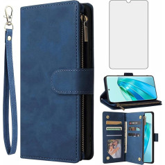 Asuwish Mobilā tālruņa korpuss priekš Honor Magic 5 Lite 5G/X9A/X40 Case with Screen Protector and Card Slot, Foldable Leather Wallet Stand Magic5 5Lite Zip Mobile Phone Cases Protective Phone Case Blue