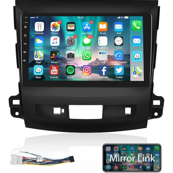 Podofo Android auto radio Mitsubishi Outlander 2/Citroen C-Crosser/Peugeot 4007, 9 collu skārienjūtīgais ekrāns GPS navigācija WiFi Bluetooth FM RDS radio Mirror Link USB HD auto stereo atskaņotājs