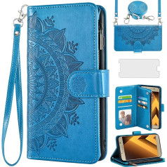 Asuwish Mobilā tālruņa korpuss priekš Samsung Galaxy A5 2017 Case with Strap and Film Protective Film Card Slot Foldable Leather Flowers Wallet Stand SM-A520F SM A520F Mobile Phone Cases Protective Phone Case Aizsargapvalks