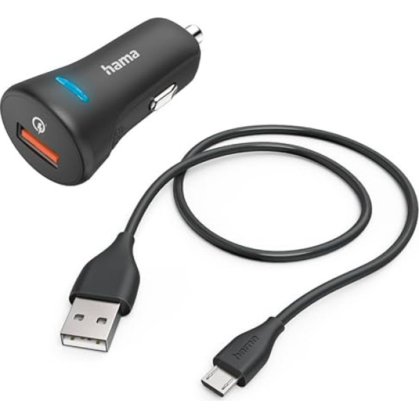 19,5 W 1,5 m melns QC ātrās uzlādes auto lādētājs ar Micro USB uzlādes kabeli