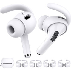 AhaStyle 4 pāri AirPods Pro 2 ausu āķīši 【Papildu uzglabāšanas soma】 Neslīdoši ausu vāciņi Silikona aksesuāri, saderīgi ar Apple AirPods Pro 2. paaudzes austiņām (2 lieli + 2 mazi, balti)