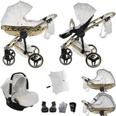 Original Junama Diamond Heart v2 Trio Combined Pushchair 3-in-1 Exclusive Prams (01 Gold-White)