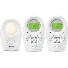 VTech DM1211-2 paplašināta diapazona digitālais audio bērnu monitors ar nakts gaismu, 2 vecāku ierīces, sudraba un balts