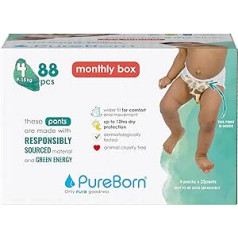 PureBorn Baby Premium autiņbiksītes, 4. izmērs (9-15 kg), iepakojumā 88, optimāla aizsardzība dienai un naktij, dermatoloģiski pārbaudīta, īpaši mīksta, ādai draudzīga