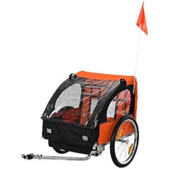 HOMCOM Children's Trailer Children's Bicycle Suitable for 2 Children, Steel Frame, Seat Carrier with Safety Belt, for Children from 18 Months, Oxford Fabric, Steel, 130 x 76 x 88 cm, Orange + Black