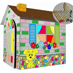 Littlefun Children's Foldable Cardboard Playhouse Kit Child Premium Paper Playhouse Construction Marker Included (Cartoon Hut)