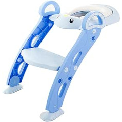 Kūdikių ir vaikų animacinių filmų tualeto treniruoklis puodukas mokomasis kėdutė laiptinė kėdutė su neslystančiomis mėlynomis rankenomis
