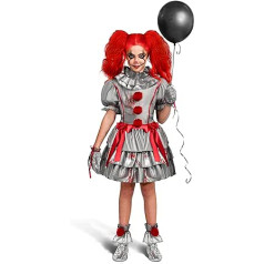 Spooktacular Creations Girls' Clown Costume, Evil Clown Dress, Scary Jester Costume for Girls, Halloween Dress Up, Role Play, Cosplay Party, L