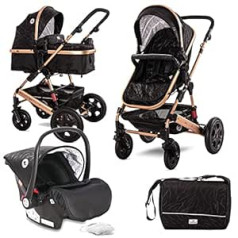 3-in-1 Combination Pushchair with Car Seat 0m+ Lora Set Lorelli Black/Gold