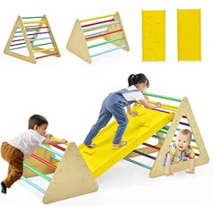 COSTWAY 3 viename laipiojimo trikampis, kopėčios ir čiuožykla, laipiojimo rėmas su dvipuse rampa, laiptų trikampis, skirtas laipioti ir slysti, vaikams nuo 3 metų (spalvinga)