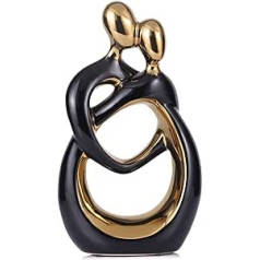 Anniversary Gifts for Couples - Abstract Ceramic Couple Figurine Modern Decor in Black Gold Romantic Wedding Centerpiece Home with Love Theme for Living Room Bedroom Mantle