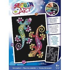 Mammut 8041931 Sequin Art blizgučių paveikslėlių gekonai, įjungiamas kūrybinis rinkinys, rankdarbių rinkinys su polistirolo rėmu, aksominis paveikslėlio šablonas, blizgučiai, rašikliai, instrukcijos, vaikams nuo 8 metų