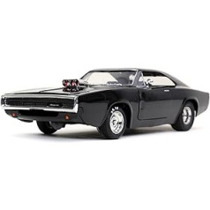 Jada Toys Fast & Furious 9 Dom's 1970 Dodge Charger Tuning Modelis 1:24 Mēroga atveramas durvis, Brīvgaita, Motora pārsegs un bagāžnieks, melns