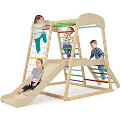 GOPLUS vaikiškas laipiojimo rėmas, laipiojimo žaislų rinkinys su laipiojimo kopėčiomis ir čiuožyklomis bei laipiojimo tinkleliu ir skersine juosta, universalus žaidimų bokštas, vidaus laipiojimo bokštas, pagamintas iš medžio vaikams nuo 1 me