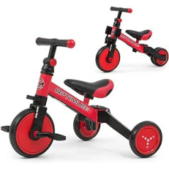 Milly Mally Optimus bērnu velosipēds 3-in-1, trīsritenis, līdzsvara velosipēds ar pedāļiem, zēniem un meitenēm no 1 gada, Walker bērniem, braucams, piemērots dāvanai, sarkans