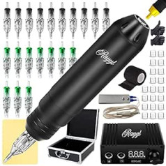 Rayyl Tattoo Machine Set Rotary Tattoo Machine Pen Kit with 20 Tattoo Needles Artificial Skin Tattoo for Beginners