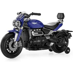 „Smart BeBe“ vaikiškas elektrinis motociklas „Triumph Rocket 3 GT“ vaikams, 12 V baterija, MP3 tikroviškas garsas ir lemputės su stabilizatoriais 3–8 metams (mėlyna)
