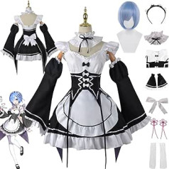 Tjmiaohao Anime Rem Ram Cosplay kostīmu tērps Re dzīve citā pasaulē no nulles kalpones kleita Uniforma pilns komplekts Helovīna ballītes uzvalks ar parūku meitenēm