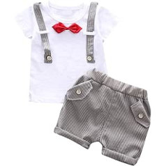 95sCloud Baby Boys 2 piece kristību kostīmi Bowtie Romper T-krekls Tops + siksniņas šorti Bikses, Bērnu ballīšu apģērbs Džentlmeņu apģērbu komplekti Apģērbu komplekti Apģērbi Body Bērnu apģērbi Bērnu apģērbi