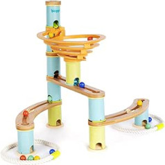 boppi Marble Run Videi draudzīgs 48 daļiņu koka bambusa labirints bērniem ar 12 marmoriem — celtniecības STEM rotaļlieta zēniem un meitenēm no 3 gadiem — komplekts iesācējiem