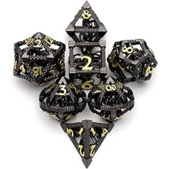 DND Dice, Metal Game Dice Dungeons and Dragons Dice Set HNCCESG Hollow 3D Cthulhu D&D Dice Polyhedral Dice Set for Pathfinder MTG RPG DND Dice Set W20 W12 W10 W8 W6 W4 (Cthulhu Black)