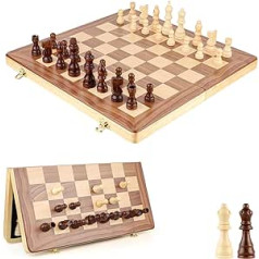 Magnētiskā šaha dēļa komplekts, 15 collu klasiska saliekamā galda spēle ar filcētu spēles laukumu uzglabāšanai, 2 papildu dāmas un glabāšanas vietas