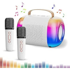 Karaoke aparatas su 2 mikrofonais, nešiojamasis Bluetooth karaokės aparatas vaikams, suaugusiems su šviesos efektais ir balsą keičiančiais efektais Karaoke sistema berniukams, mergaitėms, dovanos