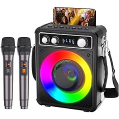 BONAOK Portable Karaoke Machine, Bluetooth System with 2 Microphones, Rechargeable Speaker, 15 Watt Music Box with Light Effect, Support TF USB for Party