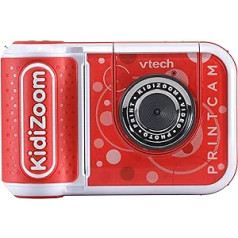 VTech KidiZoom PrintCam (sarkana) digitālā kamera bērniem ar iebūvētu printeri, bērnu kamera ar īpašiem efektiem un jautrām spēlēm, bērnu digitālā kamera ar uzlādējamu akumulatoru, darbības kamera