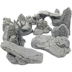 QP3D – „Fantasy 7 Rocks“ rinkinys – reljefo peizažas, skirtas stalui ir RPG 28–32 mm miniatiūros, kariniai žaidimai, rekvizitai DnD D&D, 3D spausdinimas ir dažymas