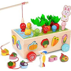 Goffii Baby bērnu Montessori rotaļlieta, 8-in-1 saimniecības koka puzles, burkānu ražas šķirošana, sakraušanas rotaļlieta, roku un acu koordinācijas motorisko prasmju rotaļlieta no 1 2 3 4 gadiem vecām meitenēm zēniem dāvana