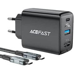 ACEFAST sieninis įkroviklis A17, 65 W GaN + USB-C laidas (juodas)