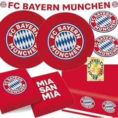 HHO FC Bayern Munich ballīšu komplekts 16 futbola līdzjutējiem, 63 gabali, šķīvji, salvetes, paliktņi, 2 galdauti, ballīšu ķēde