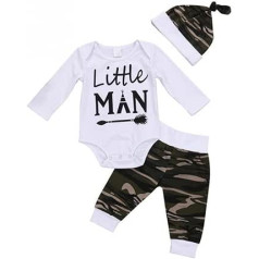 Angel ZYJ 3-daļīgs bērnu apģērbu komplekts zīdaiņu zēnu apģērbu ar garām piedurknēm bodiji Romperi + bikses + cepure toddler jaundzimušo mīksts silts mazuļu komplekts