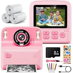 Kaishengyuan Instant Cameras Children's Camera, Digital Camera 2.4 Inch with Printing Paper & 32G TF Card, Gifts for Girls Boys 3-12 Years (A-Pink)