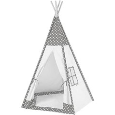 Howa Teepee Telts bērniem Zvaigznes pelēka/balta ar grīdas paklājiņu 185 cm augsts 8512