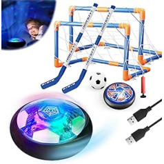 Magicoco 3-in-1 Hover Futbols Hokeja bumbas Bērnu rotaļlietu komplekts Zvaigzne Night Light Interaktīvas sporta spēles USB uzlādējams EVA buferis Dāvana 6-16 zēniem meitenēm dzimšanas dienā Ziemassvētki