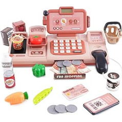 Bērnu kases rotaļlieta Lielveikalu kases aparāts ar skeneri, skaņa, pārtika, kredītkartes dāvana, iepirkumu groza veikala piederumi, lomu rotaļlieta meitenēm zēniem no 3 gadiem
