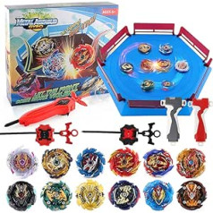 TuKIIE Bey Children's Toy Spinning Top Arena Battling Top Stadium Blade Battle Set, 12 Burst Spinning Tops, 3 Launchers Grip 1 Arena Combat Game, for Children from 6 Years