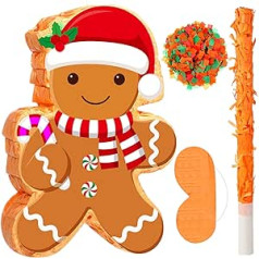 Harrycle Christmas Pinata 41 cm piparkūku vīrs meksikāņu Pinata ar nūju acu masku un konfeti Ziemassvētku ballīti Pinata Ziemassvētku dekorēšanai Svētku ballīšu spēles Ballīšu somas dekorēšana